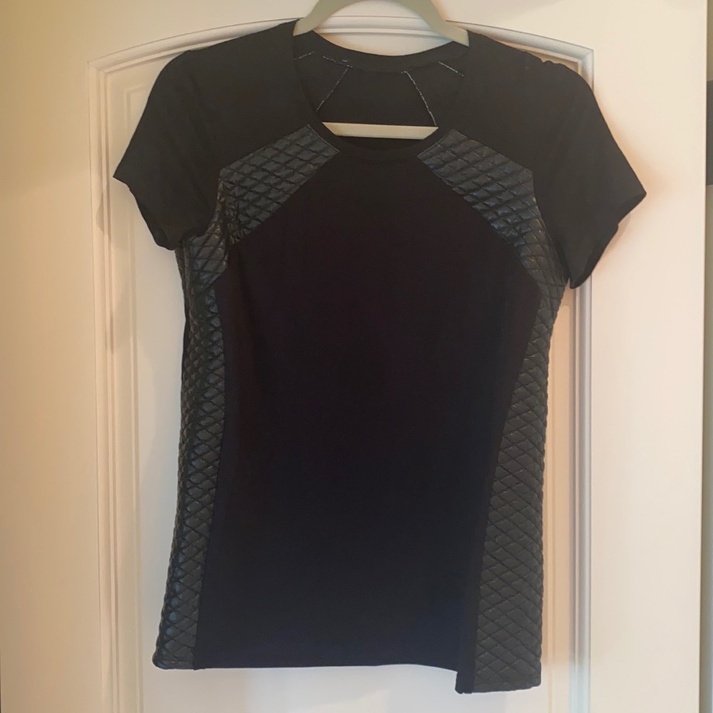 Black tee with faux leather detailing